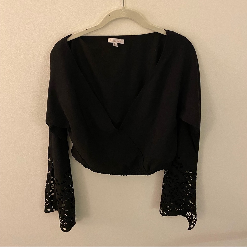 Planet Blue Bell-Sleeve Crop Top